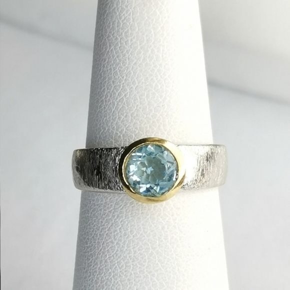 Blue Topaz gemstone ring with 14k gold accent size 6 in Sterling Silver - Picture 1 of 6